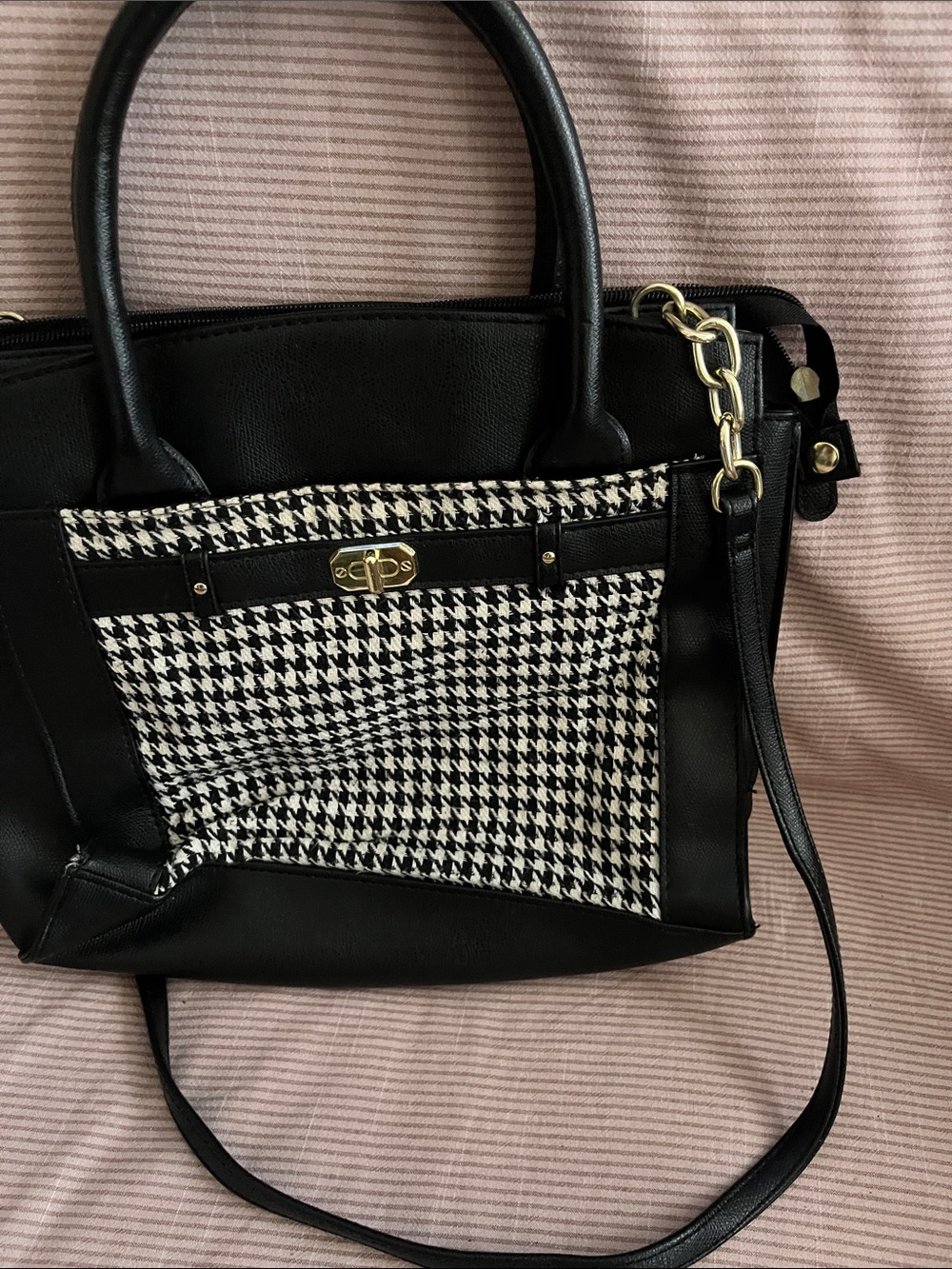 Black & White Houndstooth Satchel Handbag